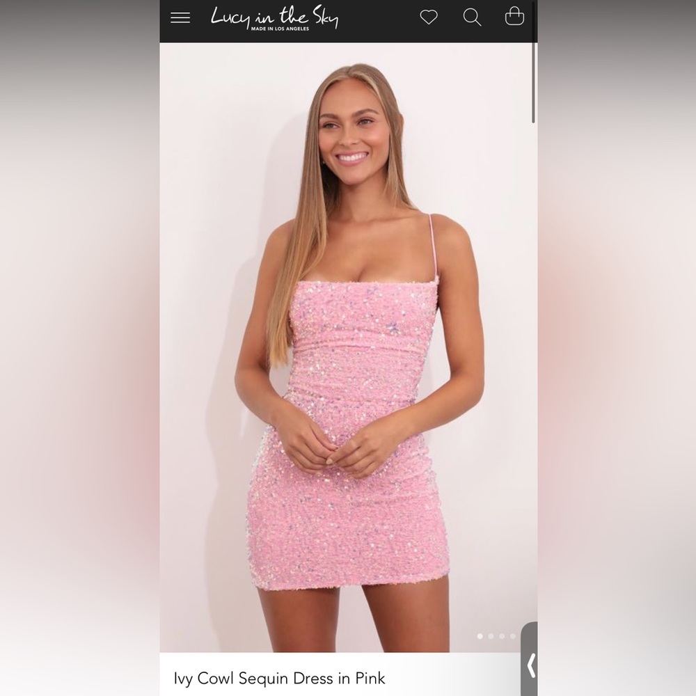 Lucy in the Sky; Ivy Cowl Sequin Dress in pink